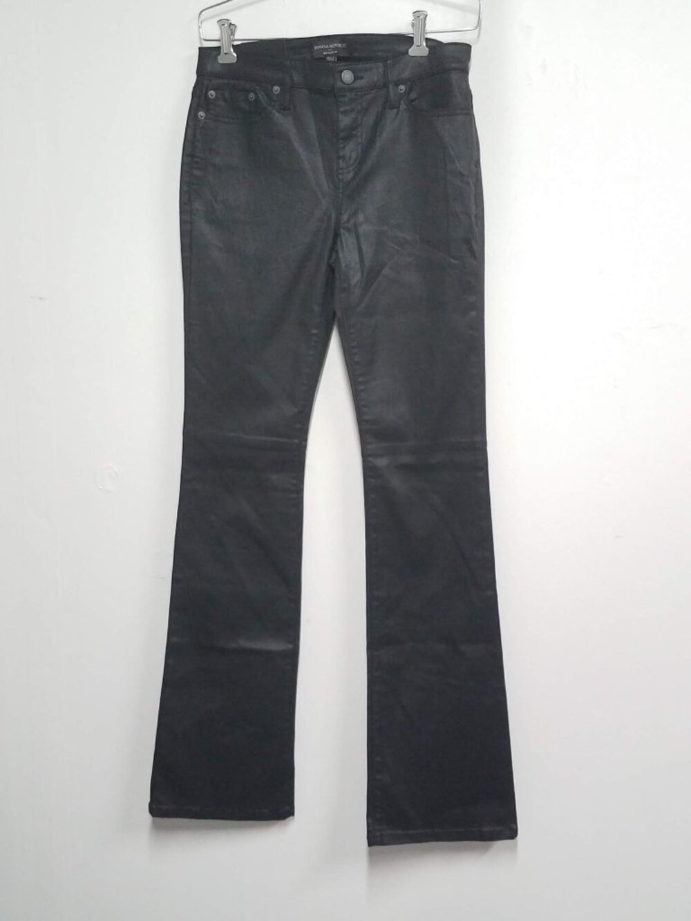 Banana Republic Coated Low-Rise Bootcut Jean Pant Black Faux Leather Womens 26/2
